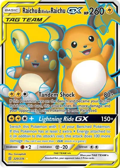 Raichu & Alolan Raichu GX (Full Art)  Pokemon card