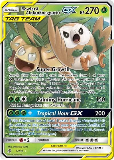 Rowlet & Alolan Exeggutor GX Pokemon card
