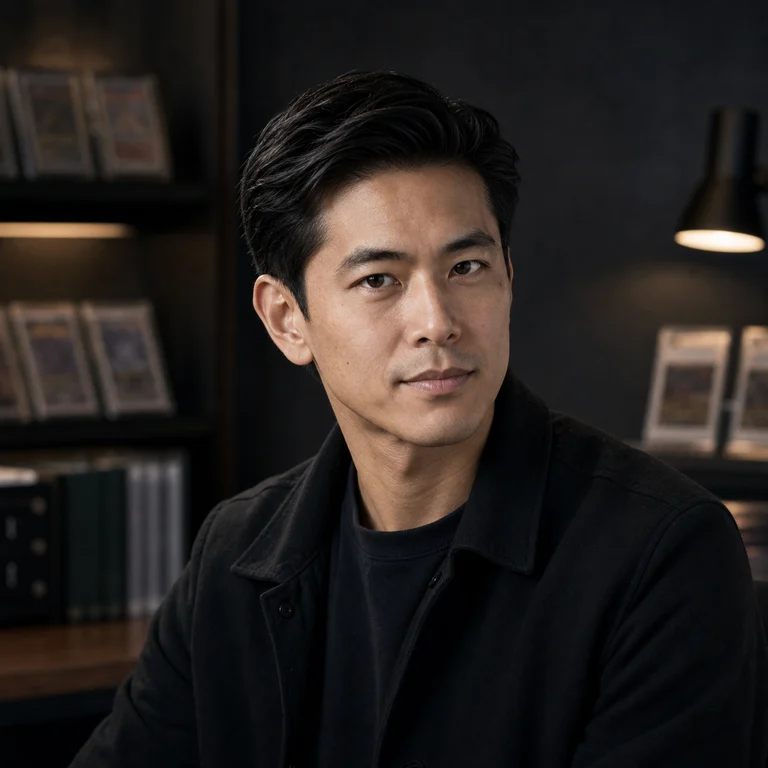 Generated photoreal portrait of Julian Sato, BinderDex collector culture journalist