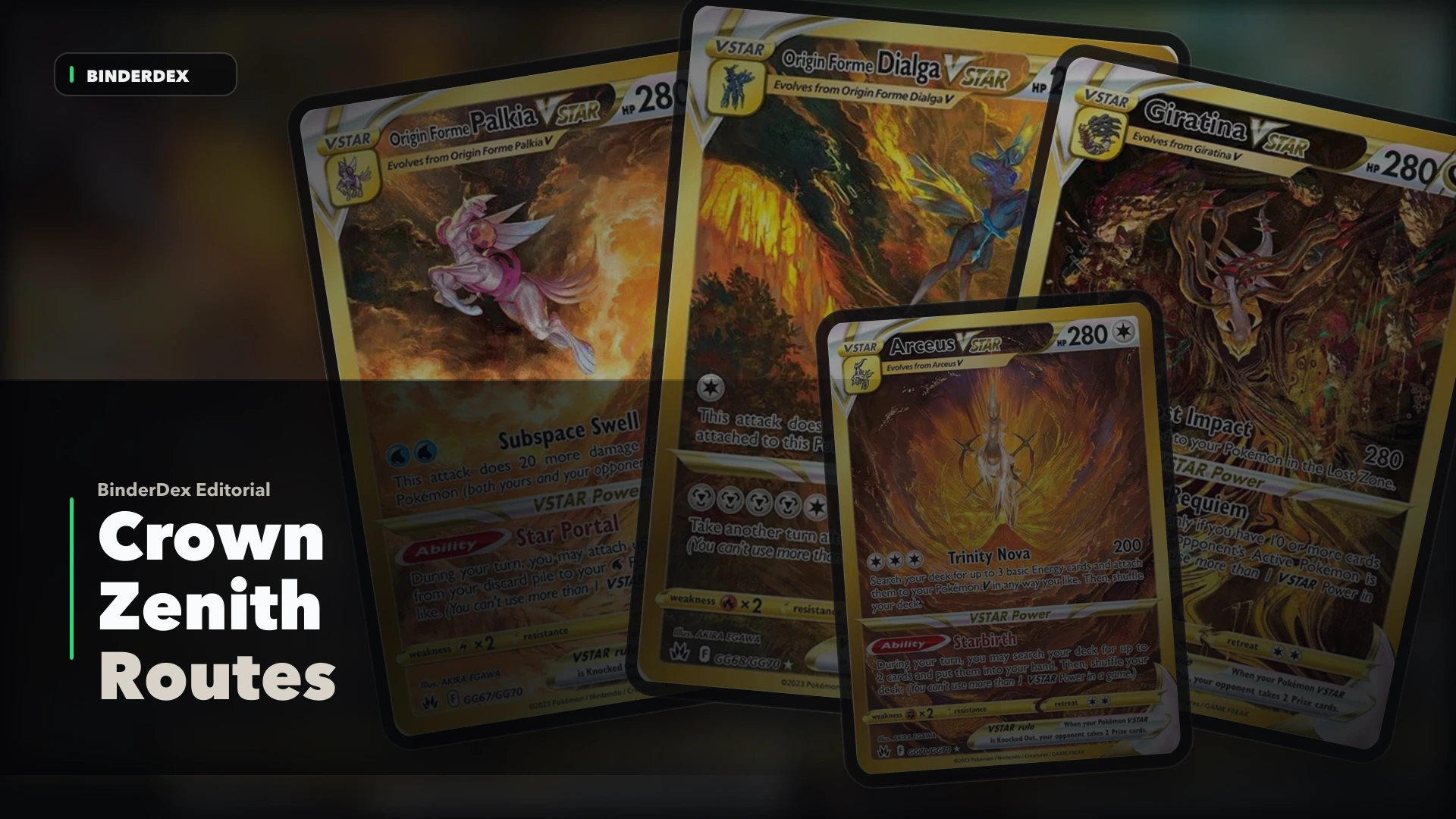 Origin Forme Palkia, Origin Forme Dialga, Giratina, and Arceus gold VSTAR cards from Crown Zenith's Galarian Gallery