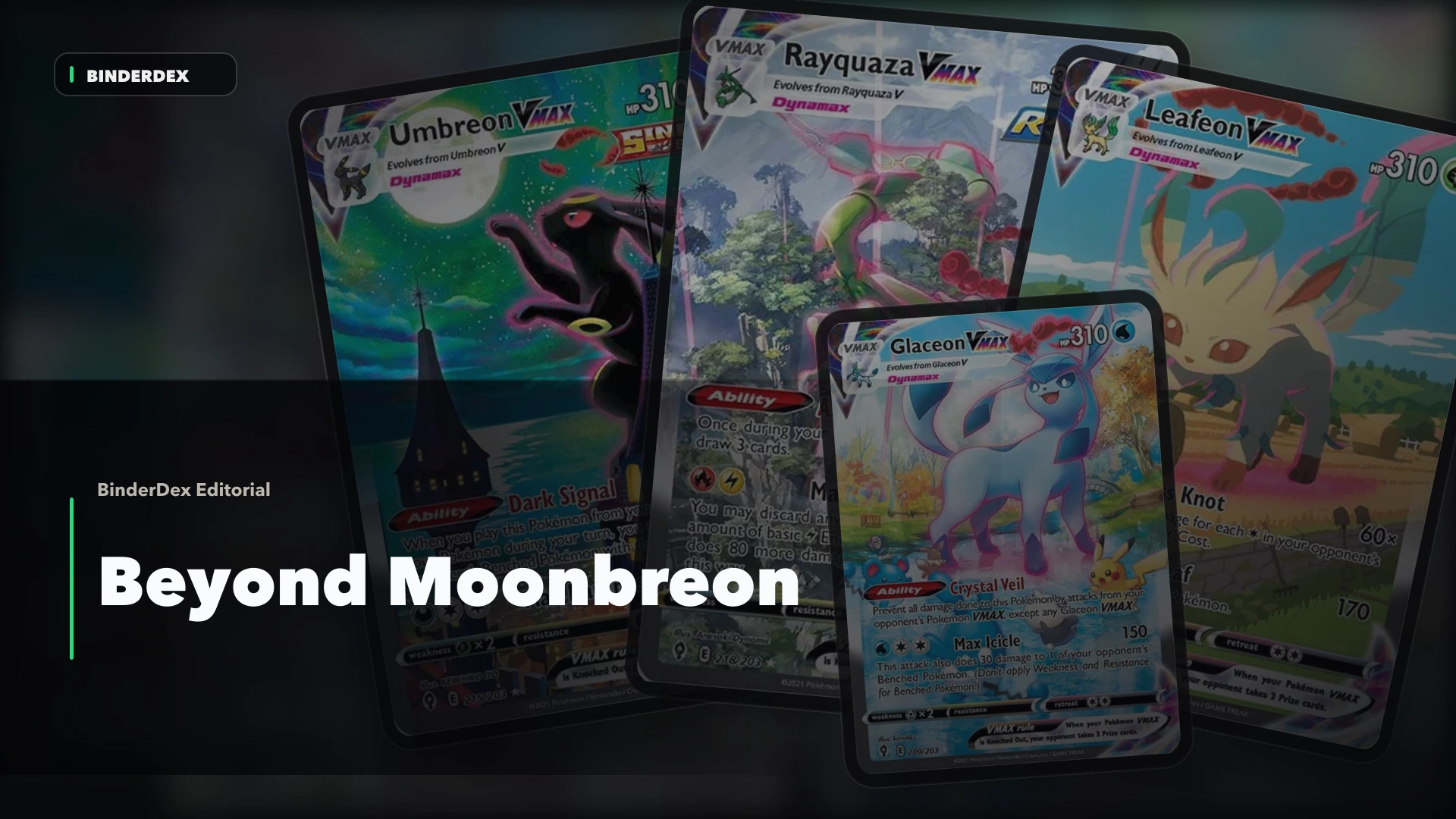 Umbreon, Rayquaza, Leafeon, and Glaceon VMAX alternate-art cards from Evolving Skies